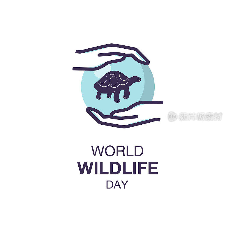 Simple  for World Wildlife Day. Icon of cute galapagos tortoise in hands. Suitable for greeting card, poster and banner.